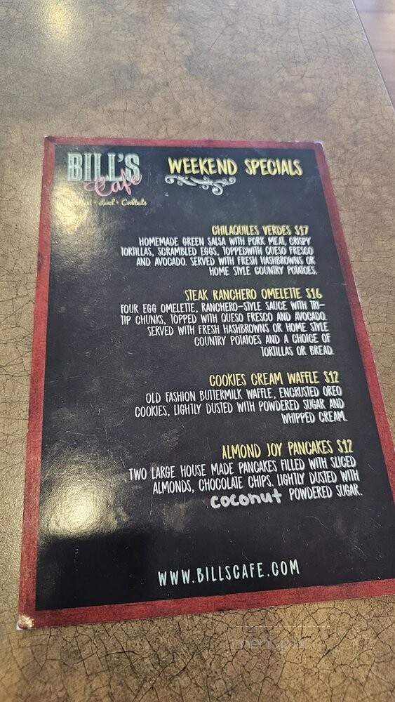 Bill's Cafe - San Jose, CA menu_pic