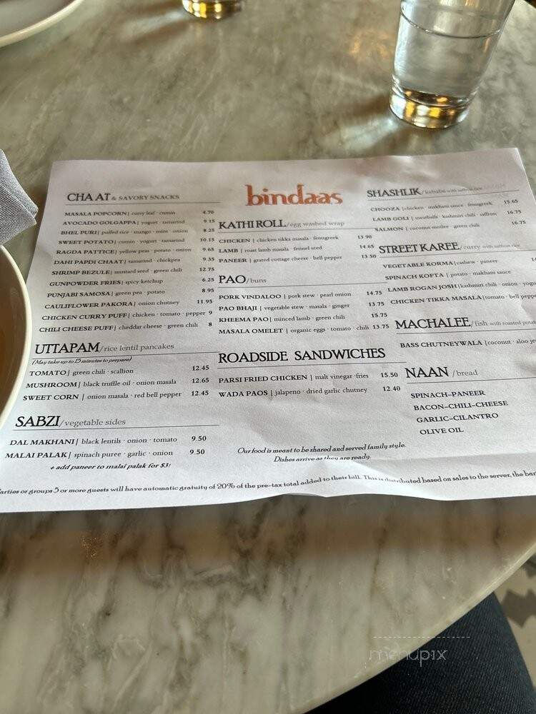 Bindaas - Washington, DC menu_pic