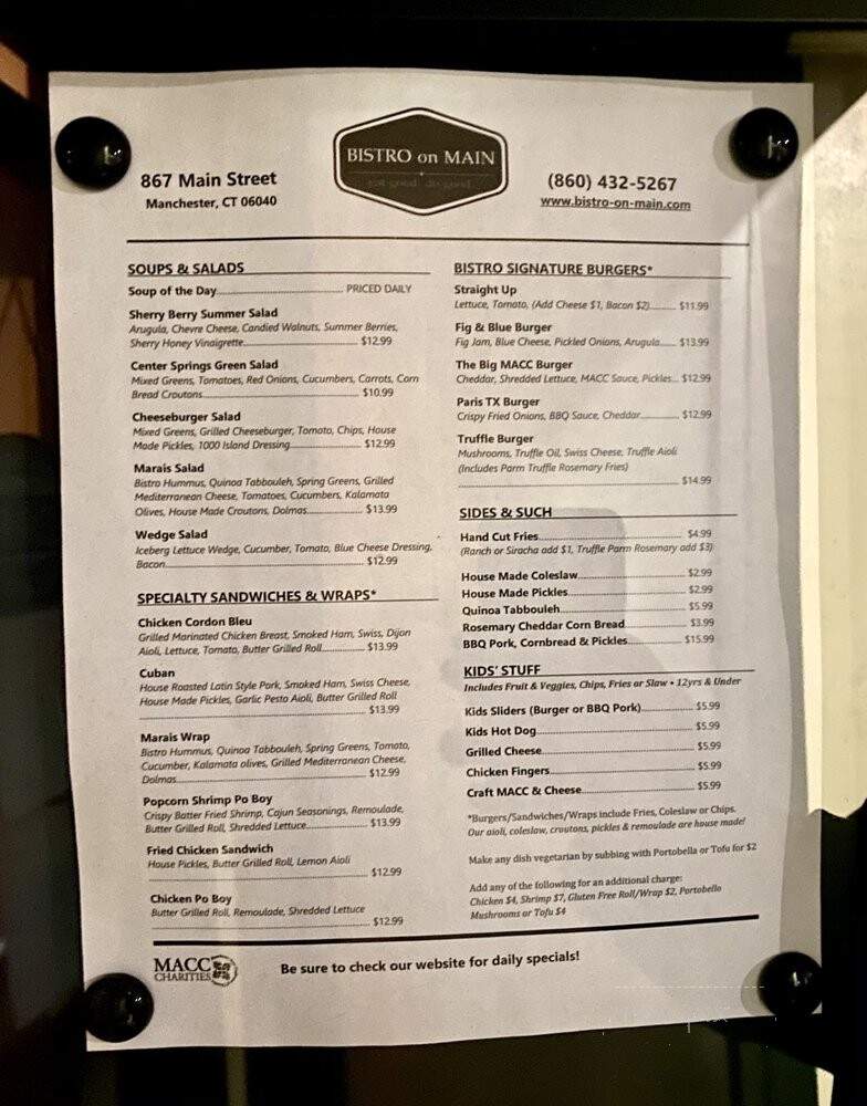 Bistro on Main - Manchester, CT menu_pic