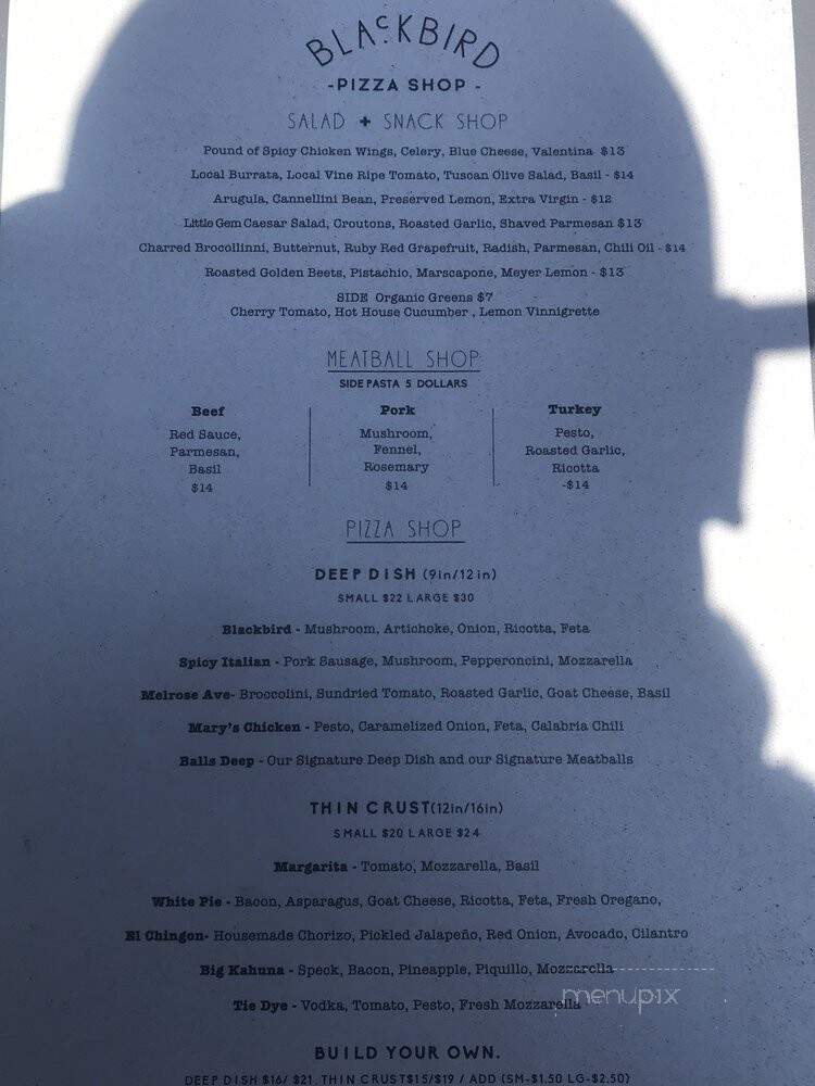 Blackbird Pizza Shop - West Hollywood, CA menu_pic