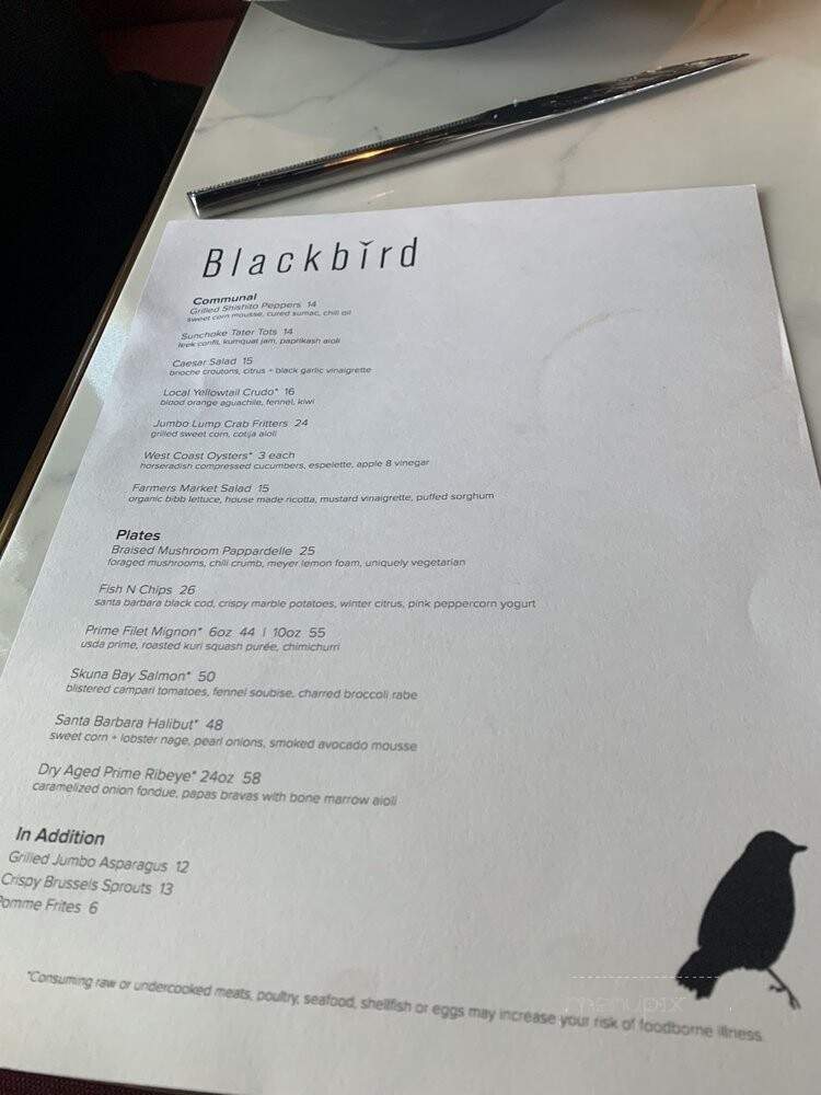 Blackbird - Santa Barbara, CA menu_pic
