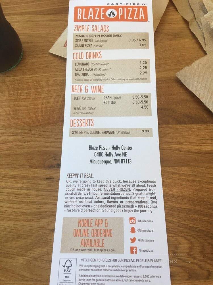 Blaze Fast-Fire'd Pizza - Albuquerque, NM menu_pic