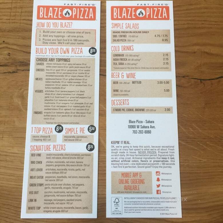 Blaze Fast-Fire'd Pizza - Las Vegas, NV menu_pic