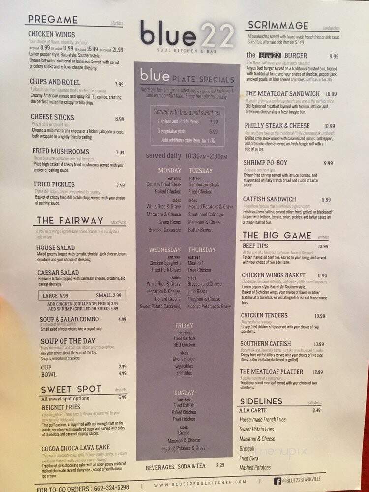 Blue 22 Soul Kitchen & Bar - Starkville, MS menu_pic