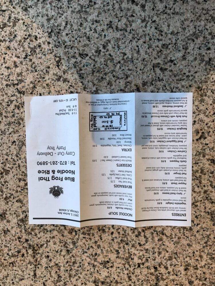 Blue Frog Thai - Chicago, IL menu_pic