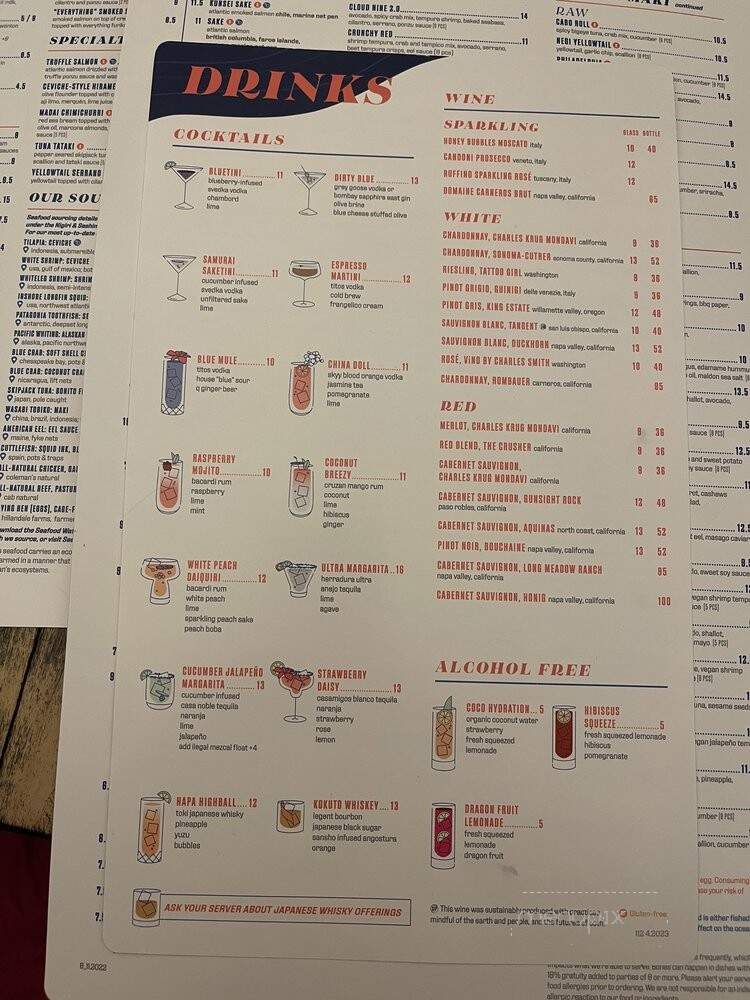 Blue Sushi Sake Grill - Dallas, TX menu_pic