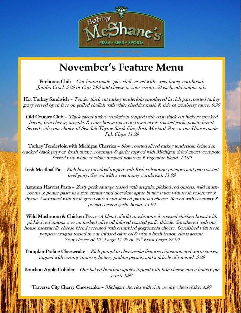 Bobby McShane's - Belleville, MI menu_pic