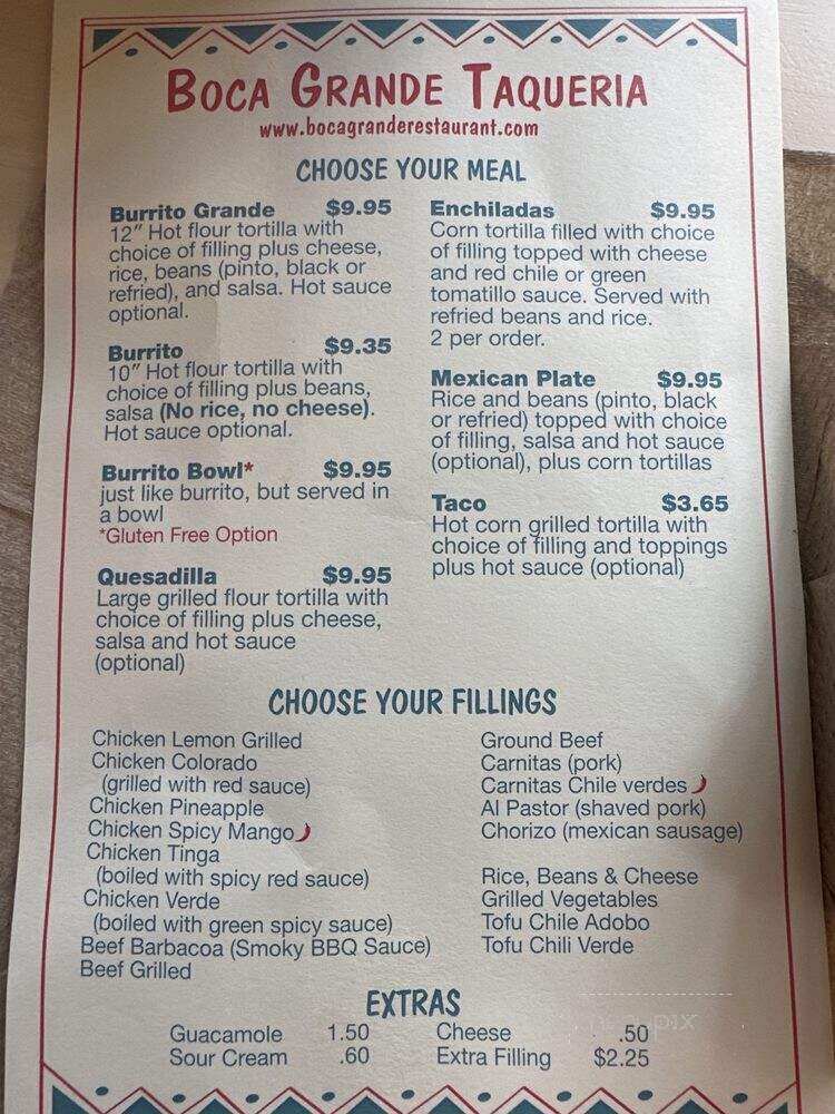Boca Grande Taqueria - Brookline, MA menu_pic