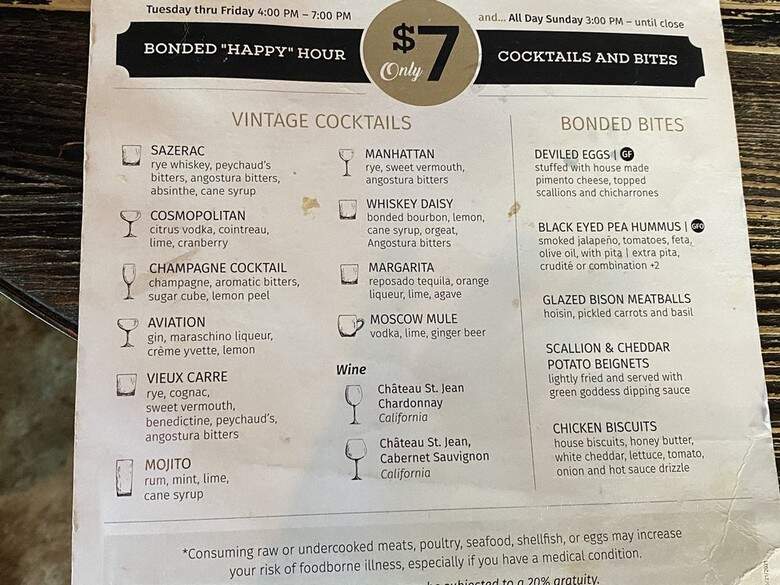Bottled In Bond Cocktail Parlour & Kitchen - Frisco, TX menu_pic