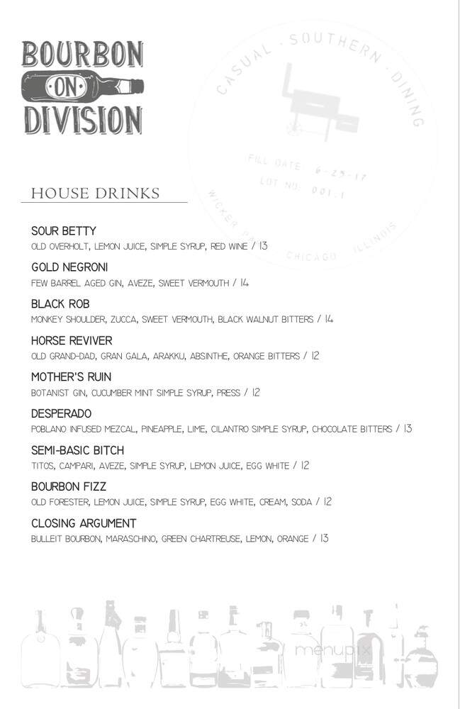 Bourbon On Division - Chicago, IL menu_pic