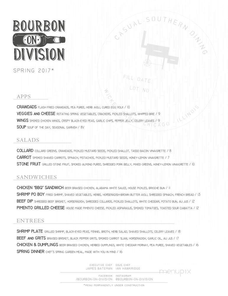 Bourbon On Division - Chicago, IL menu_pic