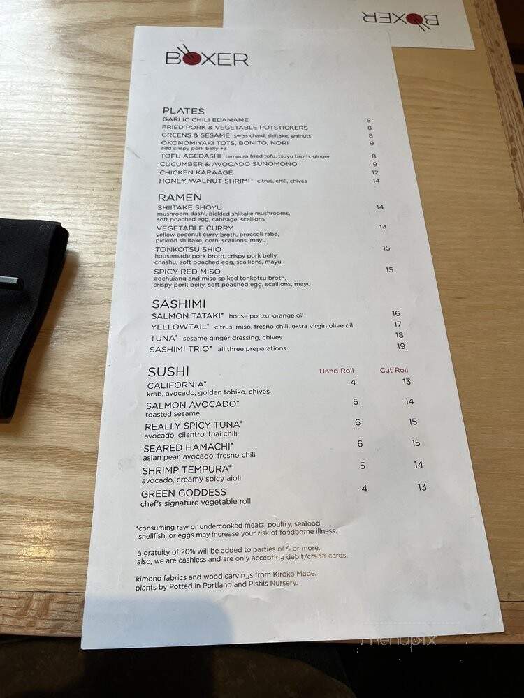 Boxer Ramen - Portland, OR menu_pic