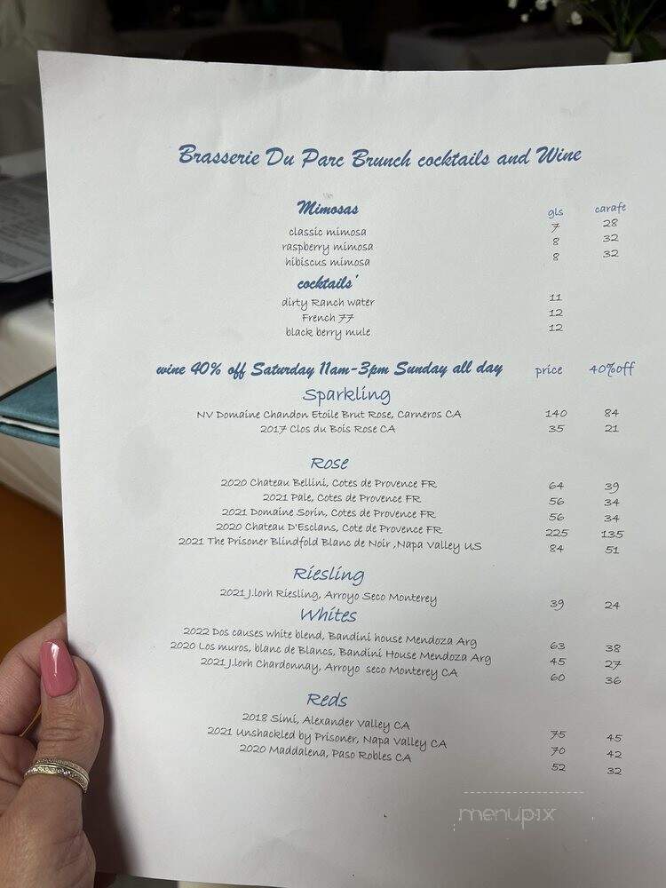 Brasserie du Parc - Houston, TX menu_pic