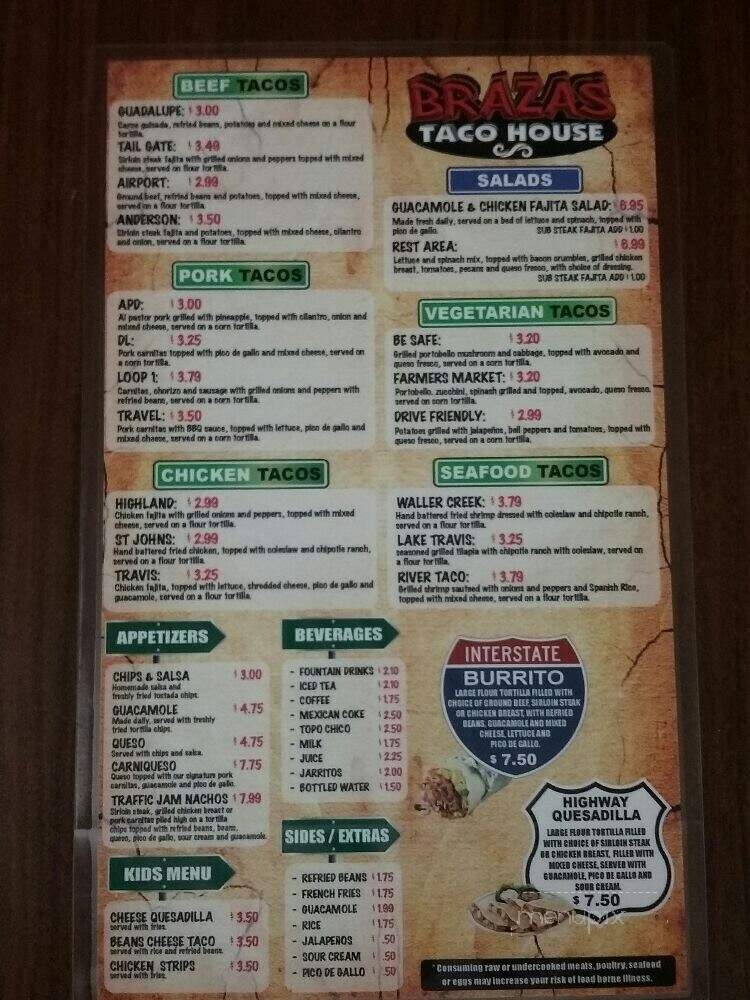 Brazas Taco House - Austin, TX menu_pic