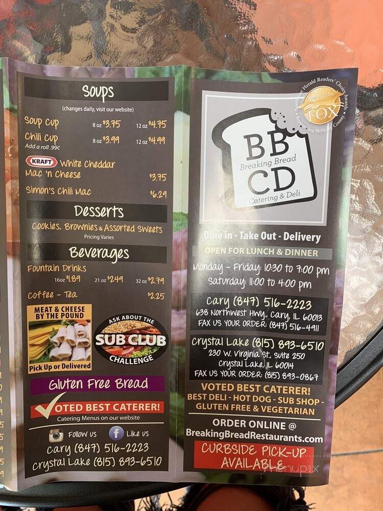 Breaking Bread Catering & Deli - Crystal Lake, IL menu_pic