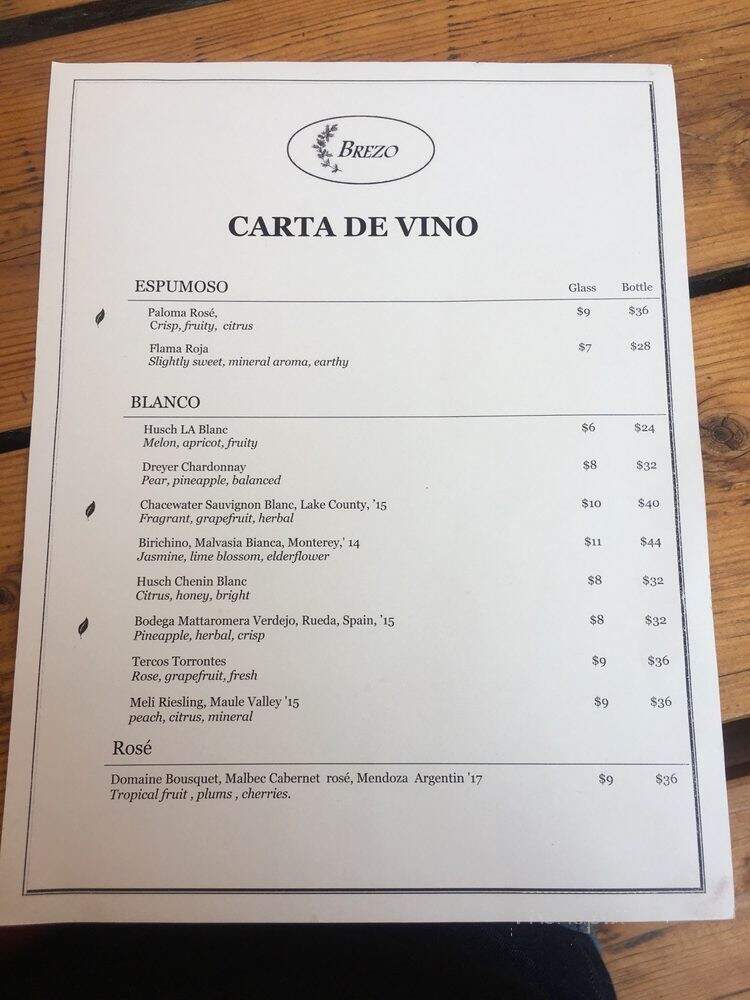 Brezo - Richmond, CA menu_pic