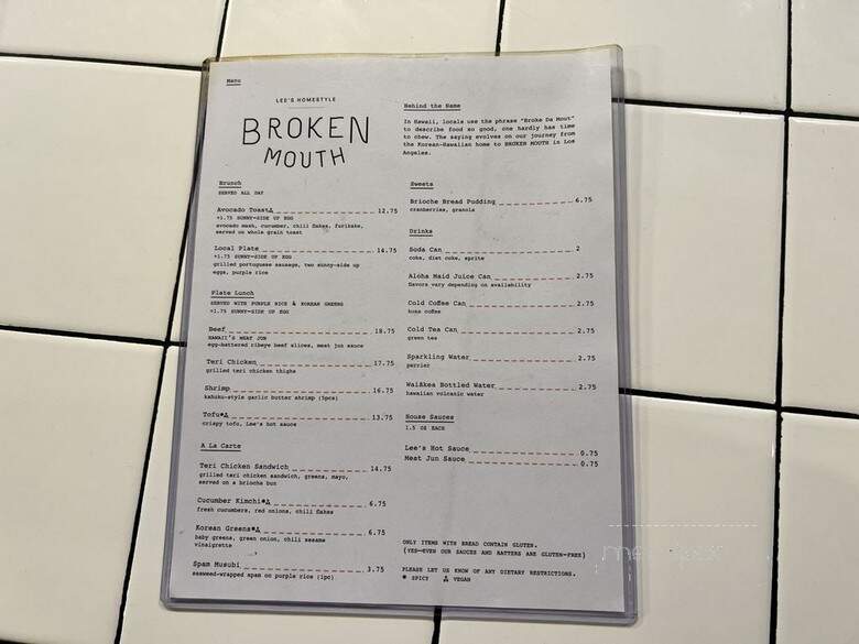BROKEN MOUTH | Lee's Homestyle - Los Angeles, CA menu_pic