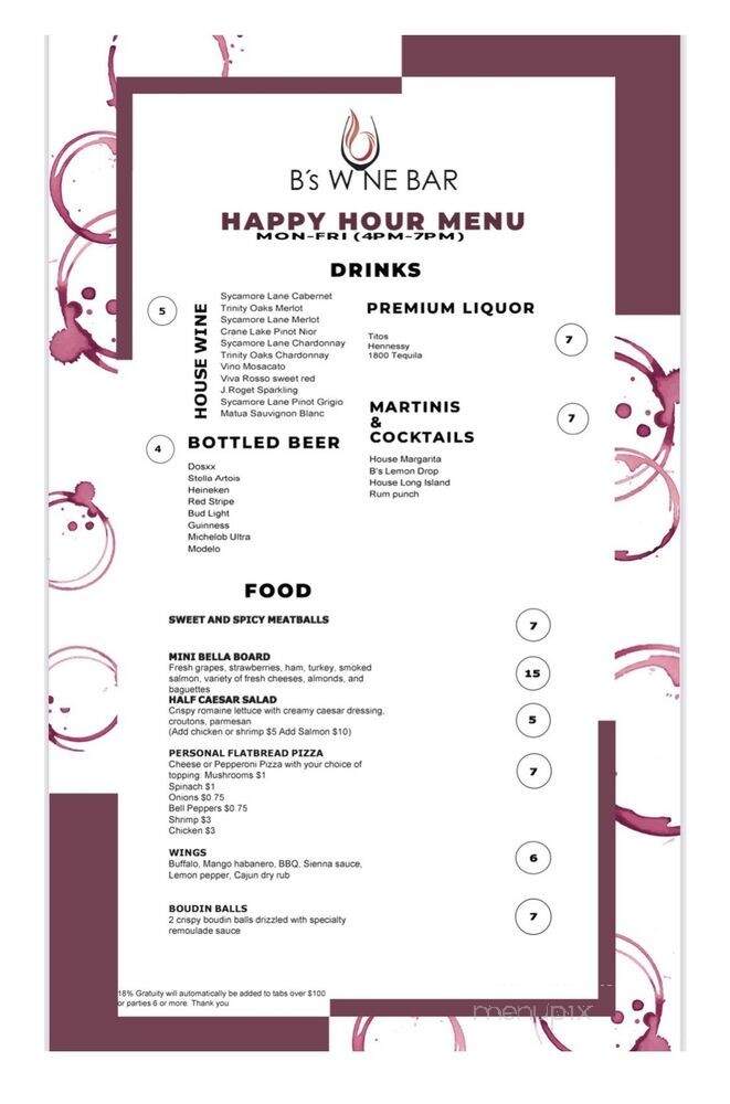 B's Wine Bar - Missouri City, TX menu_pic