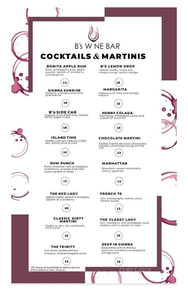 B's Wine Bar - Missouri City, TX menu_pic
