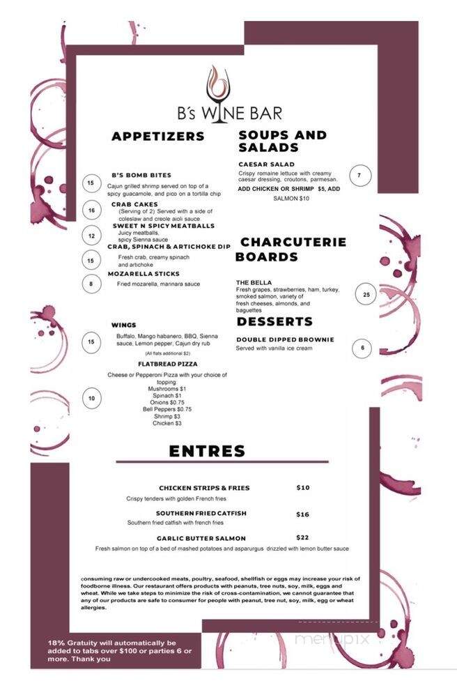 B's Wine Bar - Missouri City, TX menu_pic