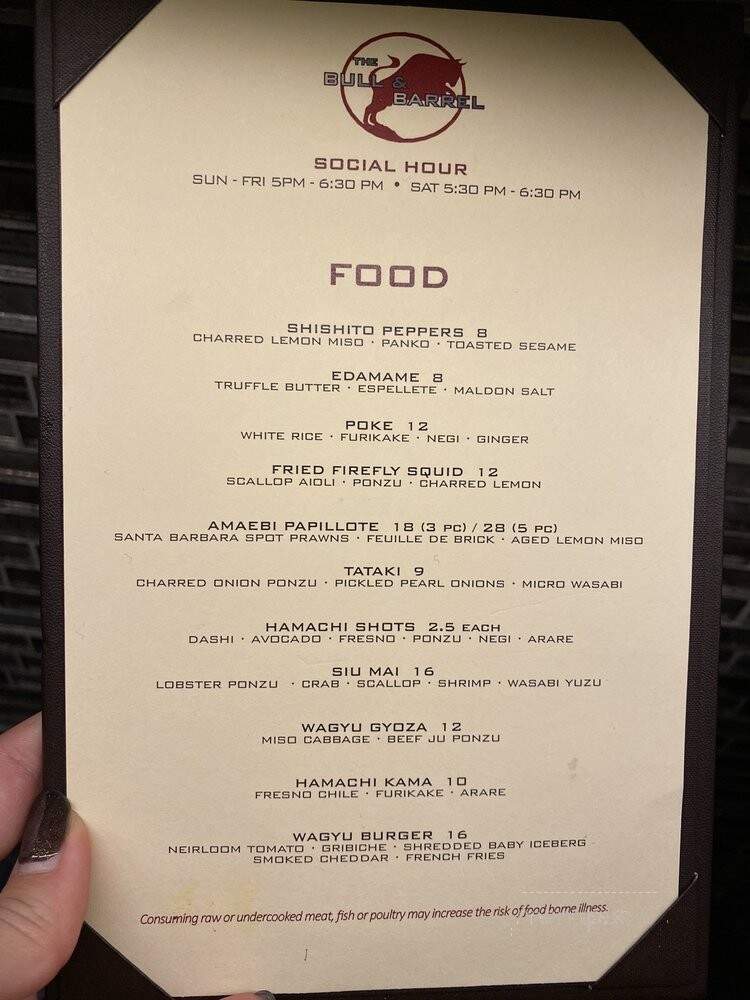 Bull And Barrell - Pasadena, CA menu_pic