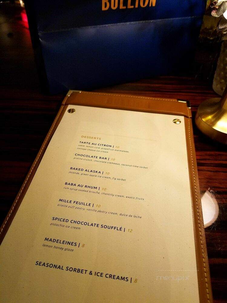 Bullion - Dallas, TX menu_pic