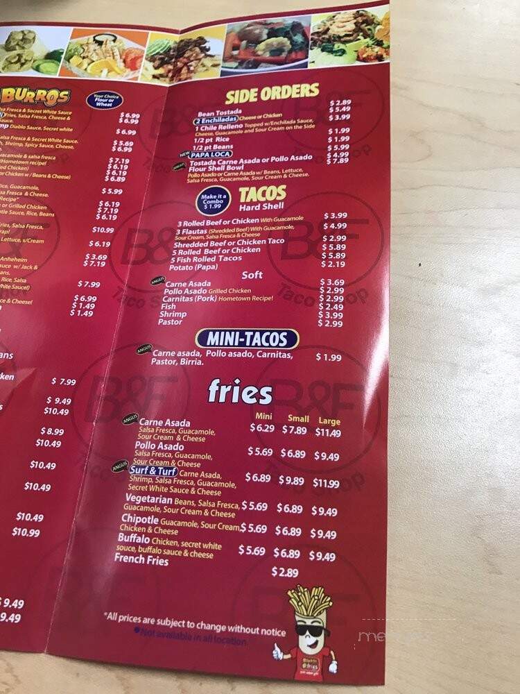 Burros & Fries - Escondido, CA menu_pic