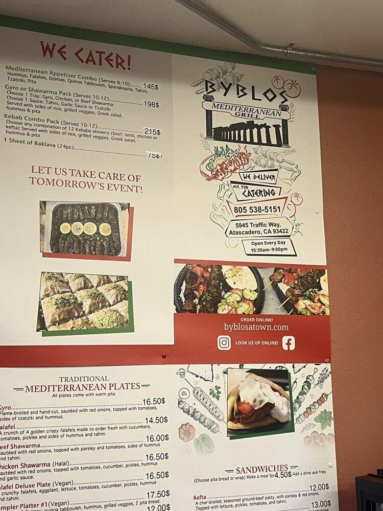Byblos Mediterranean Grill - Atascadero, CA menu_pic