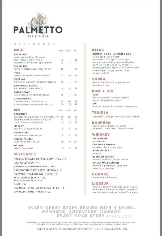 Cafe Palmetto - Palm Springs, CA menu_pic
