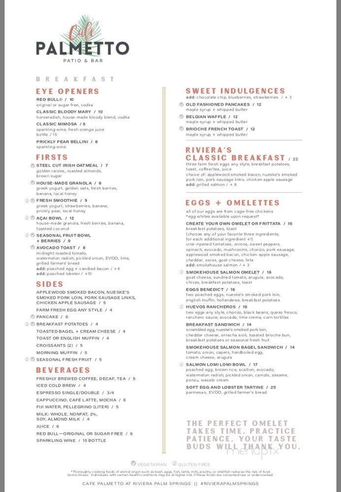 Cafe Palmetto - Palm Springs, CA menu_pic