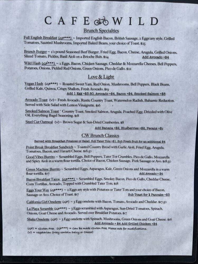 Cafe Wild - Manhattan Beach, CA menu_pic