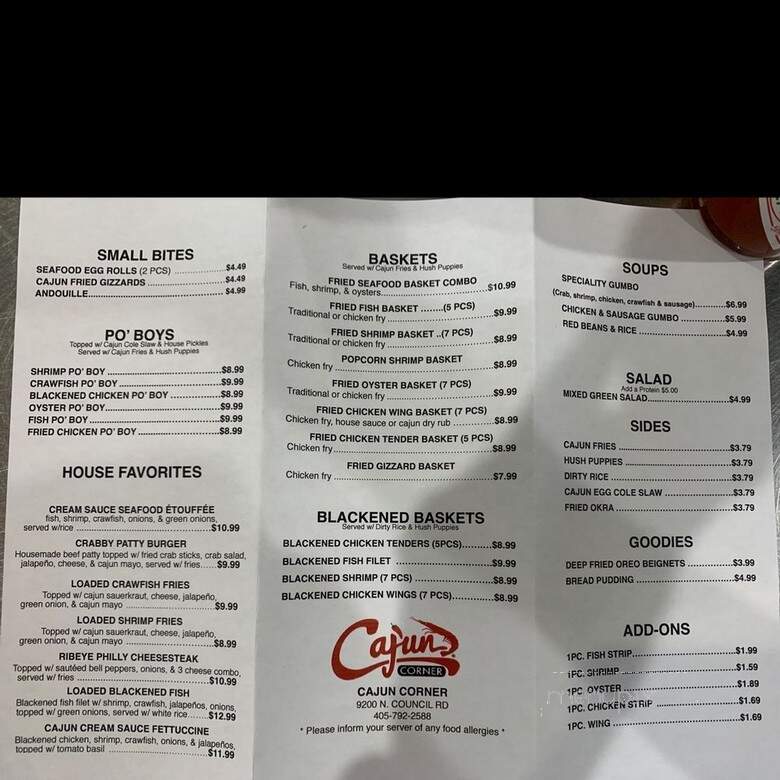 Cajun Corner - Oklahoma City, OK menu_pic