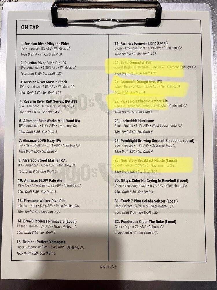 Capital Hop Shop - Sacramento, CA menu_pic