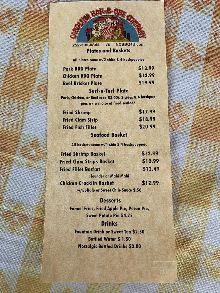Carolina Bar-B-Que Company - Manteo, NC menu_pic