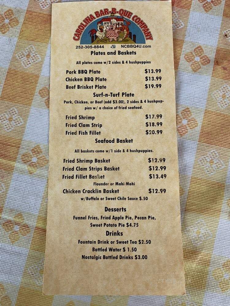 Carolina Bar-B-Que Company - Manteo, NC menu_pic