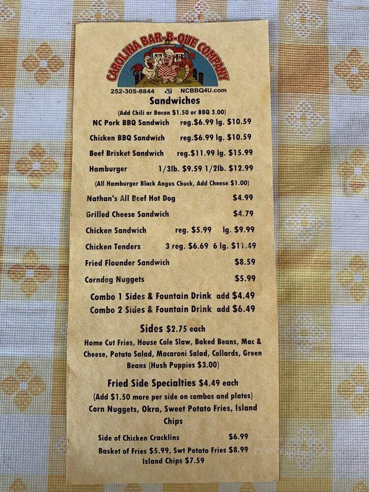 Carolina Bar-B-Que Company - Manteo, NC menu_pic