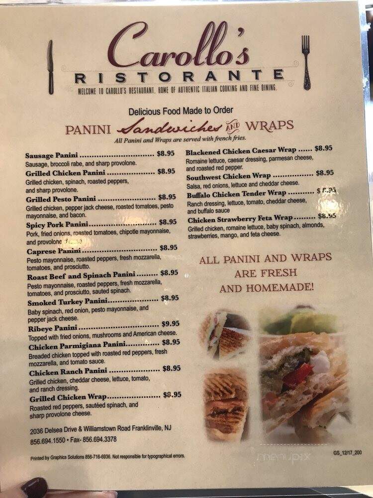 Carollo's Family Restaurant & Pizza - Turnersville, NJ menu_pic
