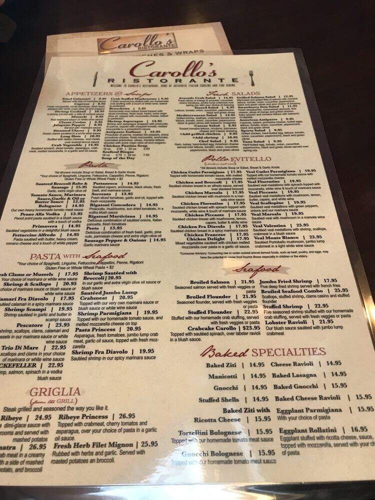 Carollo's Family Restaurant & Pizza - Turnersville, NJ menu_pic