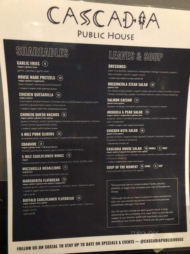 Cascadia Public House - Spokane, WA menu_pic