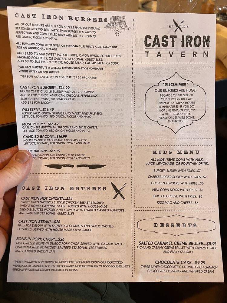Cast Iron Tavern - Golden, CO menu_pic
