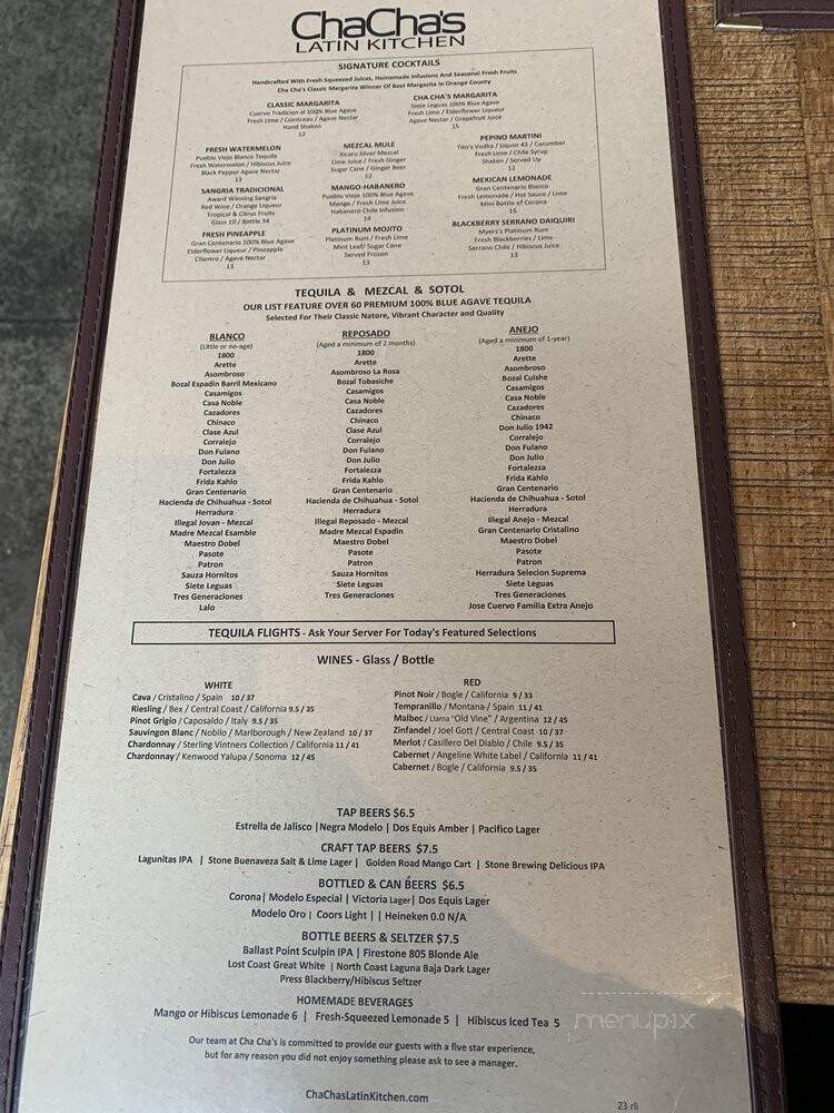 Cha Cha's Latin Kitchen - Irvine, CA menu_pic