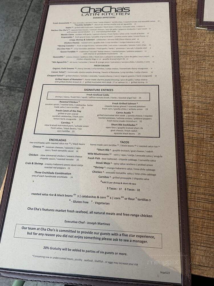 Cha Cha's Latin Kitchen - Irvine, CA menu_pic