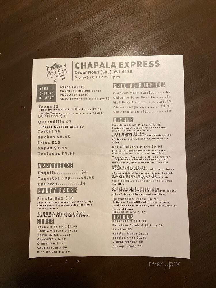 Chapala Express - Canby, OR menu_pic
