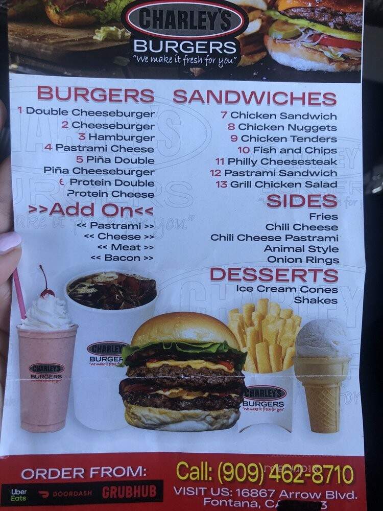 Charley's Burger - Fontana, CA menu_pic