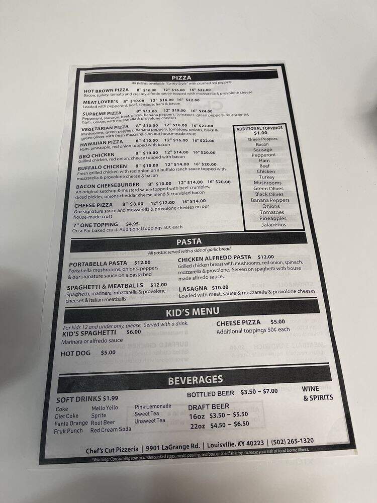 Chef's Cut Pizzeria - Louisville, KY menu_pic