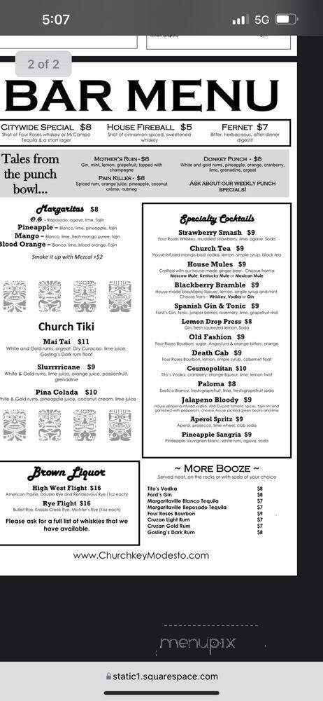 Churchkey - Modesto, CA menu_pic