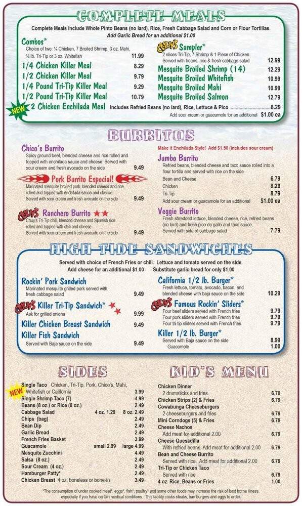 Chuy's Mesquite Broiler - Tucson, AZ menu_pic