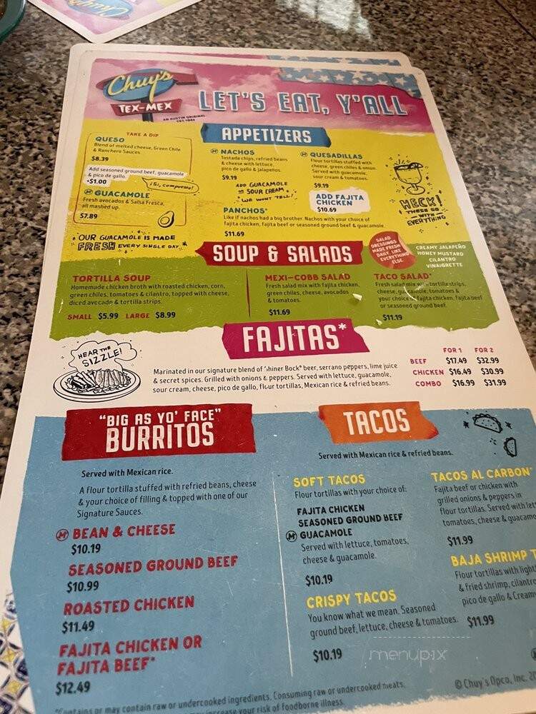 Chuy's - West Chester, OH menu_pic
