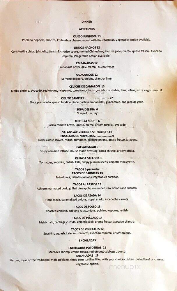 Cielito Lindo - Medford, NJ menu_pic