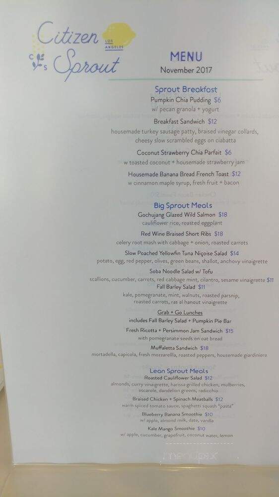 Citizen Sprout - Santa Monica, CA menu_pic